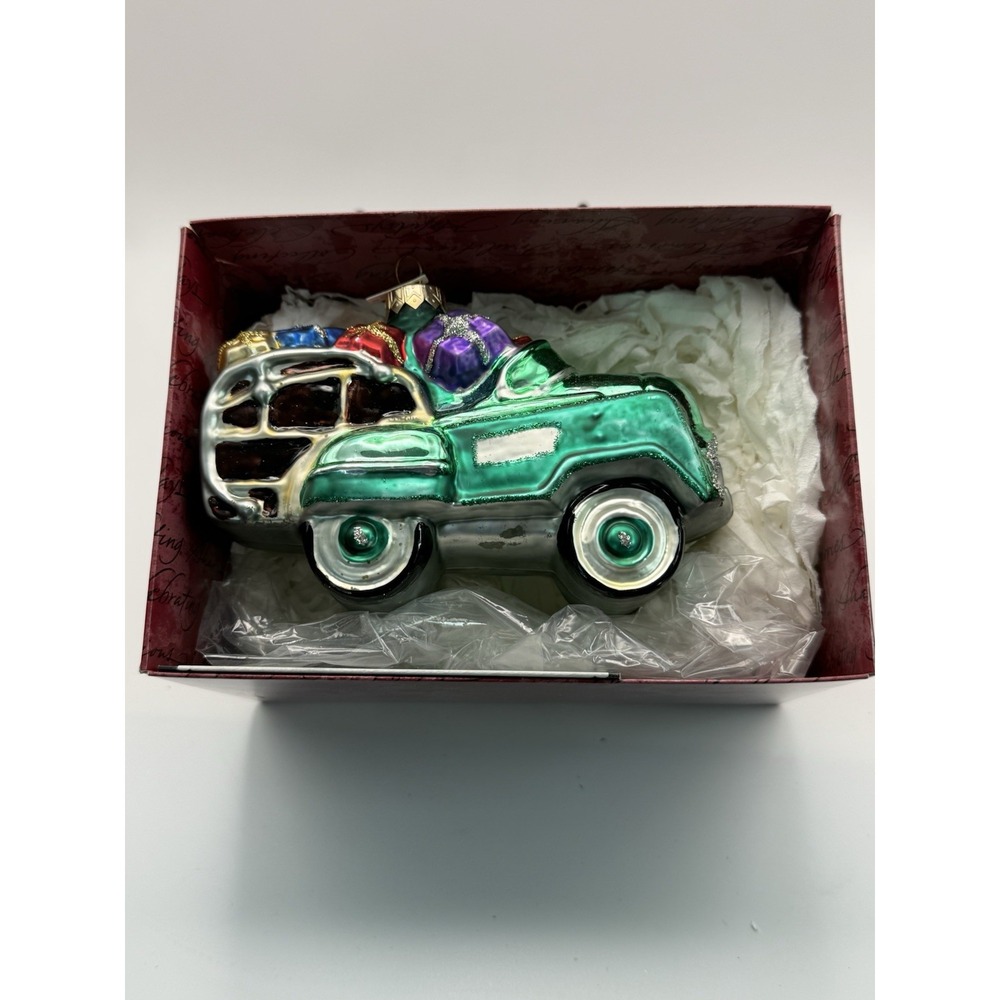 Vtg 1999 Hallmark Murray Wagon Crown Blown Glass Christmas Ornament In Box